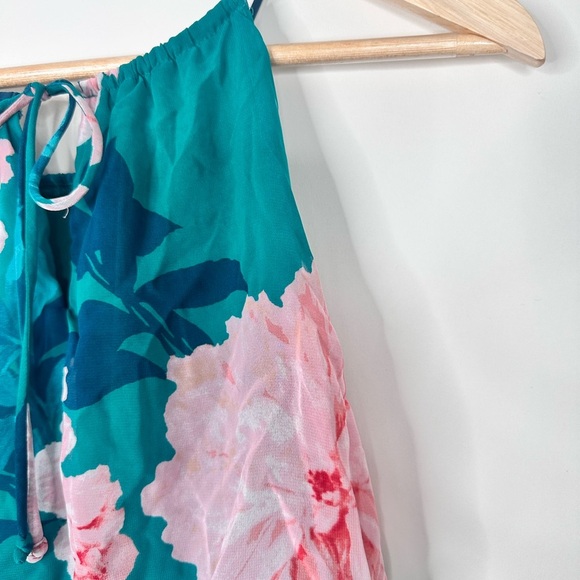 Sweet Storm Green/Pink flower print lined to knee dress drawstring size Med - Picture 9 of 11